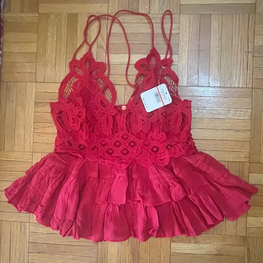 Free People Adelia Cami Cherry Red Size XS NWT